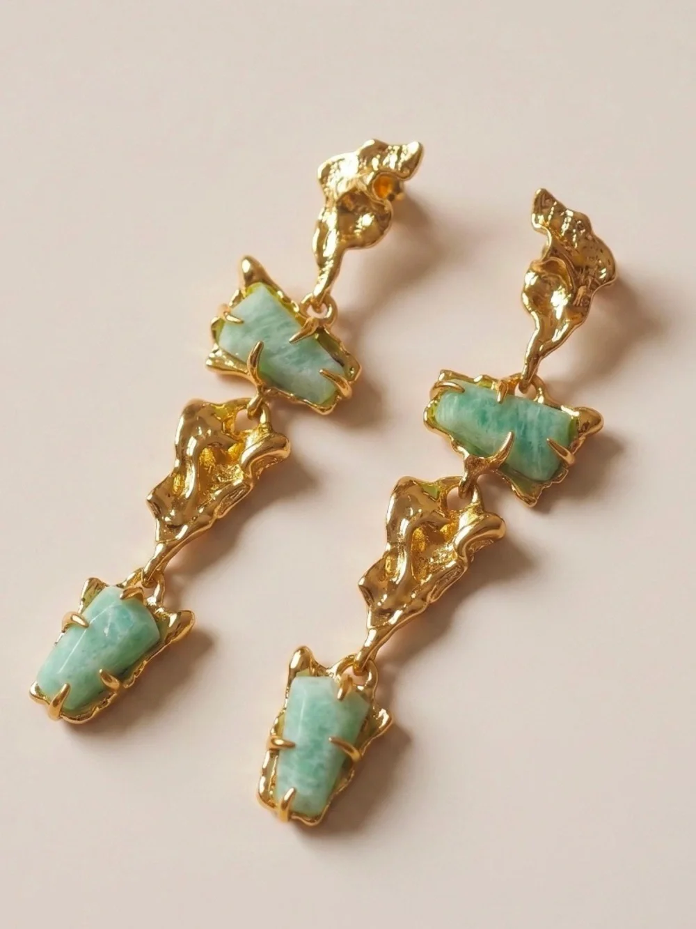ALEXIS BITTAR • Brut Crumpled Gold Tumbled Green Blue Gemstone Drop Earrings
